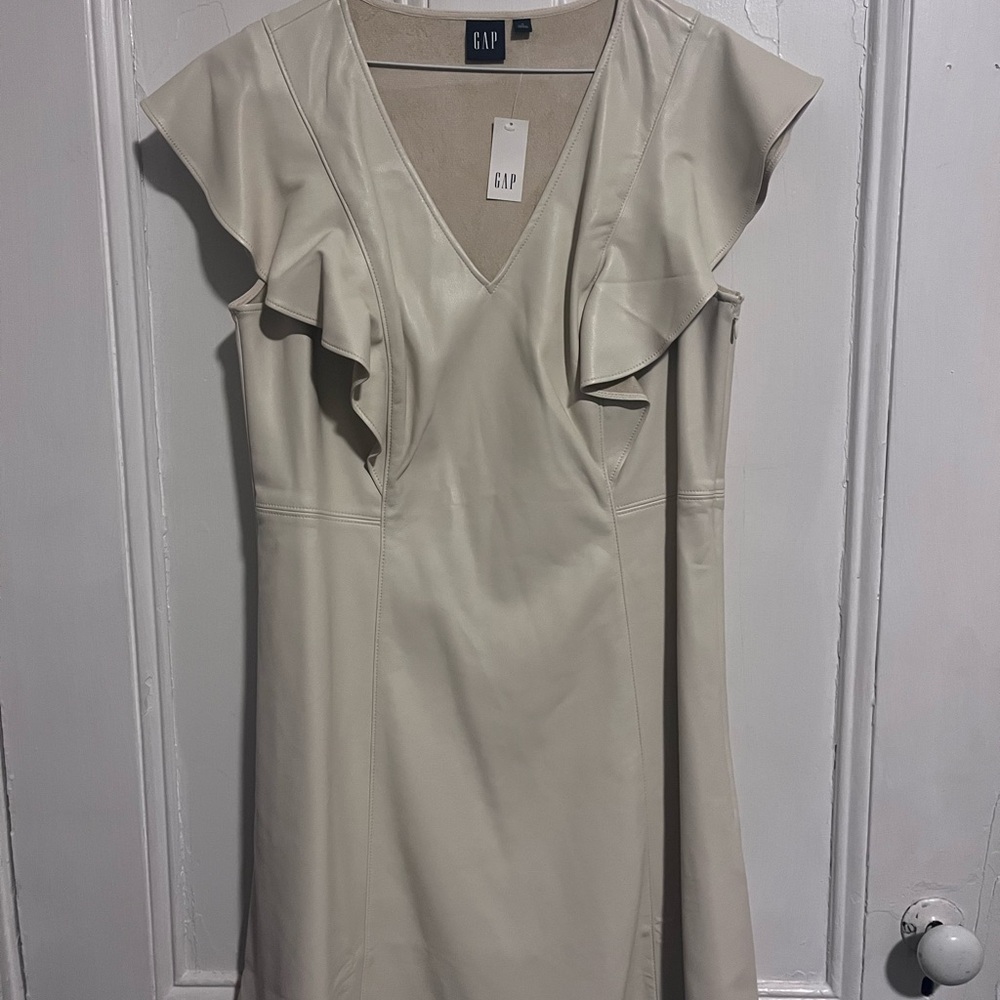 GAP Tan Asymmetrical Ruffled Sheath Dress